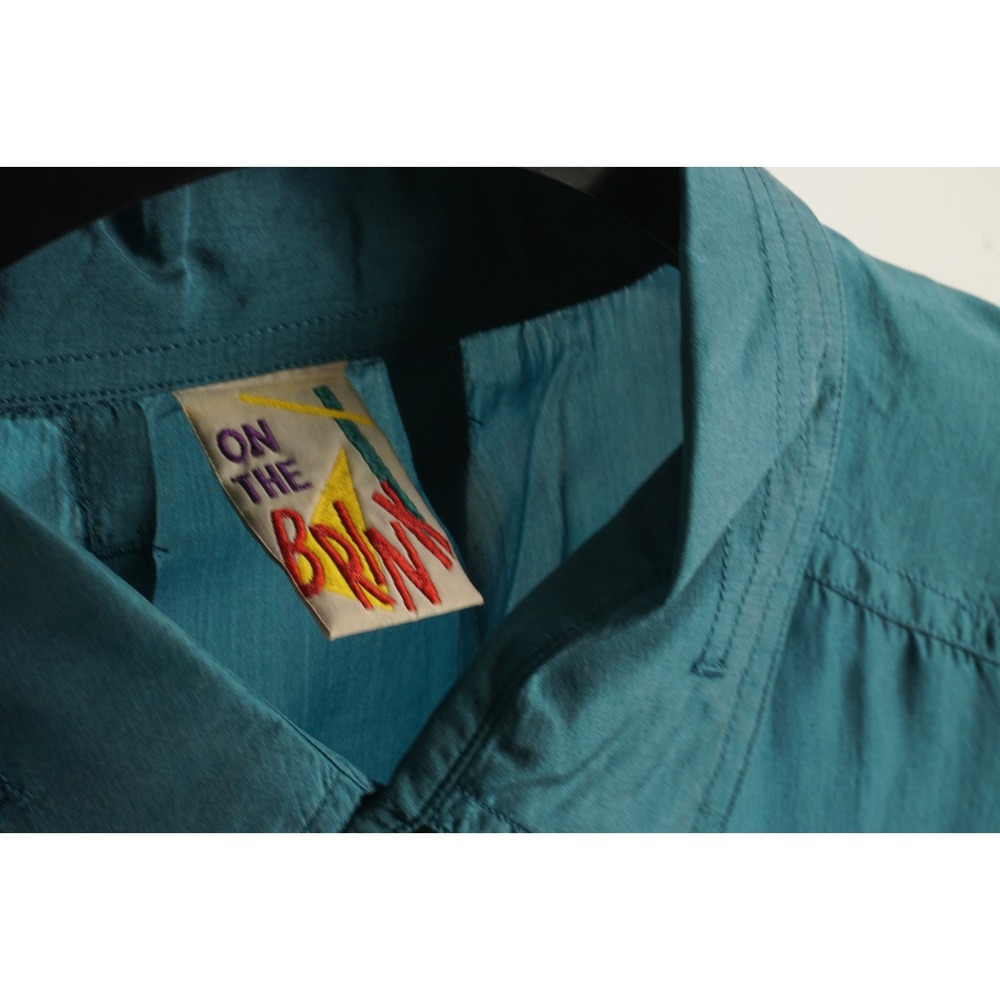 Vintage On the Brink Silk Whipstitch Accent Camp Shirt Men's XL Oversized Blue - Picture 4 of 15